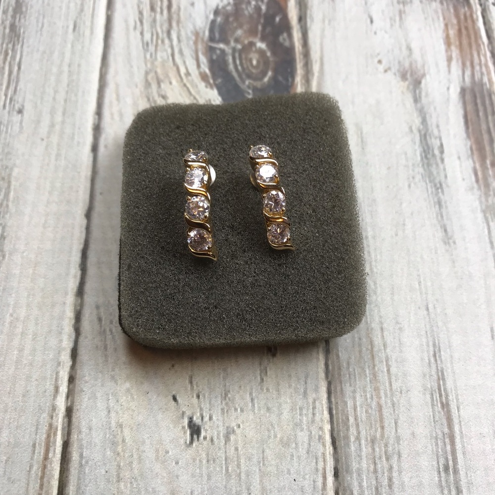 Gold tone CZ half hoop pierced earrings
